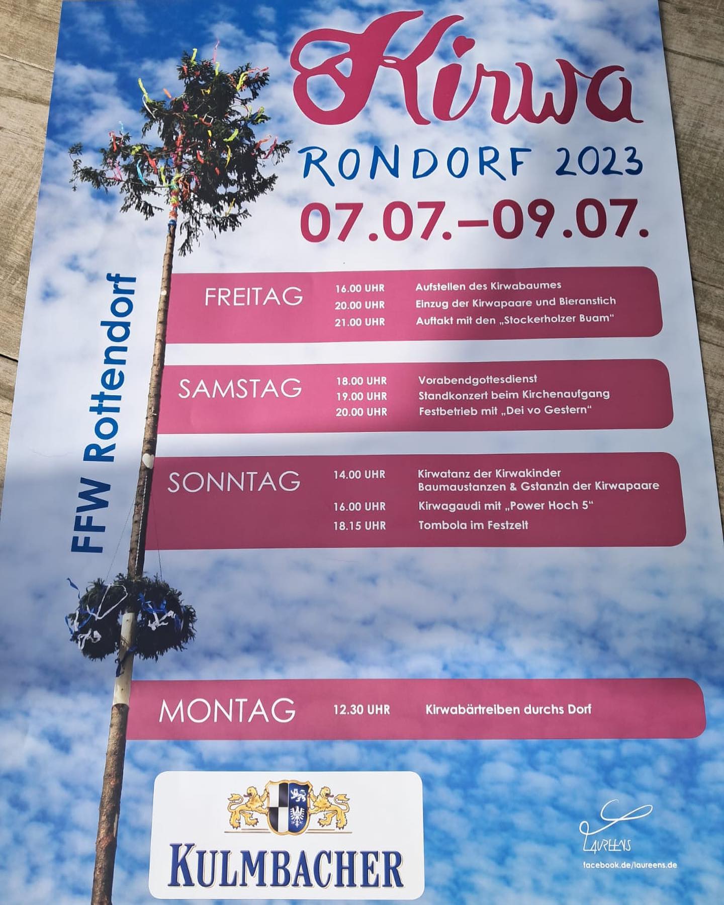 Photo shared by Kirwa Rottendorf on June 20, 2023 tagging @dei_vo_gestern, @stockerholzer_buam, @winterleitnmuse, @kljb_rottendorf, and @power_hoch_5. May be an image of poster, placemat, banner, calendar, signboard and text that says 'Kirw.jpg